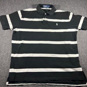 Polo Ralph Lauren Men Black White Vintage 90s Short Sleeve Rugby Style Shirt XL